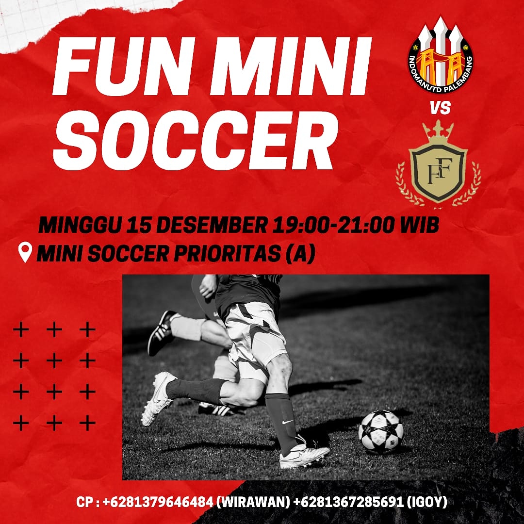 Fun Mini Soccer <a href="/indomanutd/">Indonesian Manchester United</a> Palembang vs Futsal Friends malam ini, silahkan datang dan ramaikan guys!