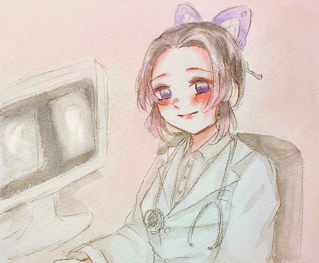 おしおさんがTwitterに投稿した胡蝶しのぶ(鬼滅の刃)のイラスト。