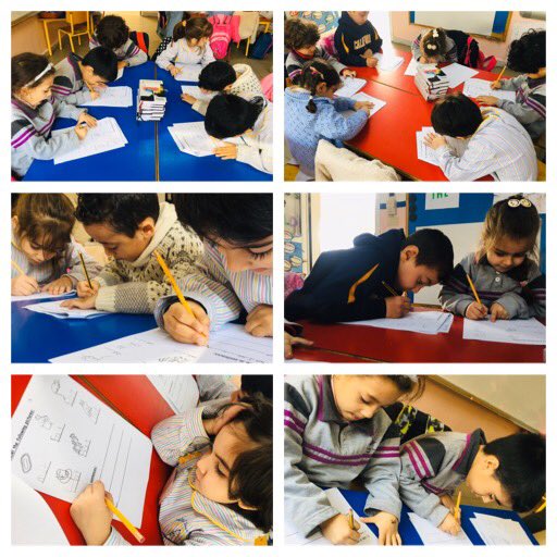 JbailiFarah's tweet photo. Practicing reading and writing, kg3 learners were in different CVC centers: labeling the -at family words, using them in sentences, writing the missing letter and illustrating the -at words #CVC #blending #learningstations #exitcards @emankhashoun @FThaalby @DawhaHighSchool https://t.co/uBcohJB1Pm