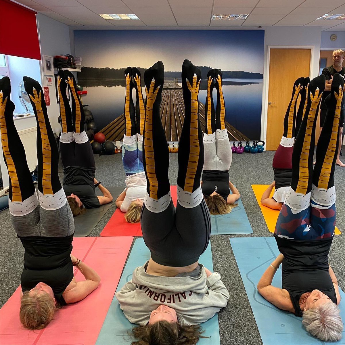 janvarley's tweet photo. โฆ@SundayBrunchC4โฉ Talking of socks! Yoga class with chicken socks yesterday! #sundaybrunch #chickensocks https://t.co/c6V94RpwRh