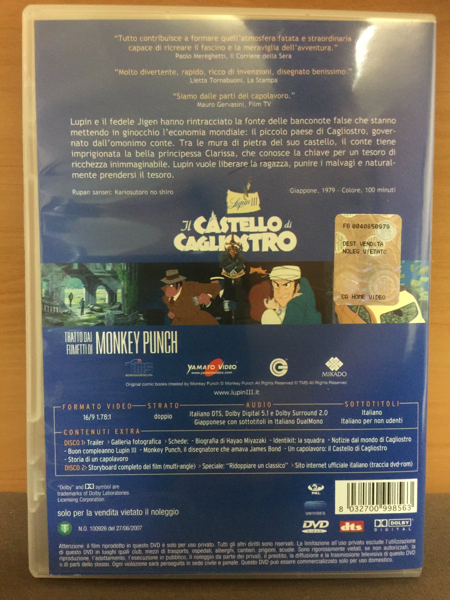 じゃっきーwaka Type 5 カリオストロの城40周年 イタリア版 ルパン三世 カリオストロの城 を送ってくれた彼曰く イタリアでは女性の名前は99 A で終わるので クラリスも A を付け加えたのでしょうね Principessa Clarissa クラリッサ姫 に