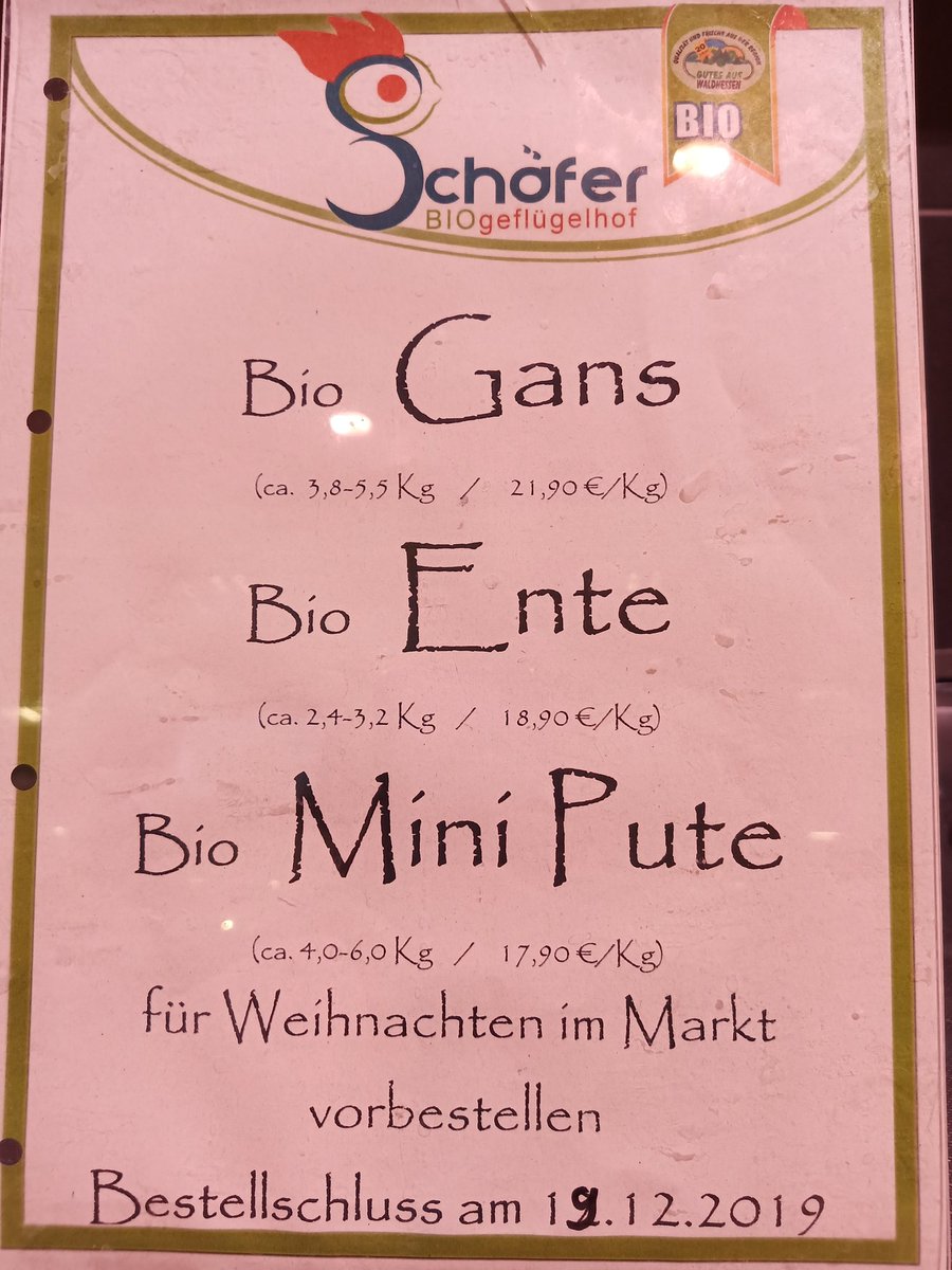 Sebasti48529536's tweet photo. Bestellen Sie noch bis zum 19.12.📝
Bio Gänse (ca 3,8-5,5 kg)
Bio Ente (ca 2,4-3,4 kg) 🦆
oder Bio Mini Pute, (ca 4,0-6,0 kg) 
vom Bio Geflügelhof Schäfer, an unserer Frischfleisch Theke vor, um am 24.12 ein ganz besonderes Weihnachtsessen 🍽️🍛 zu genießen.
#edeka #essen https://t.co/pARzriYbJB