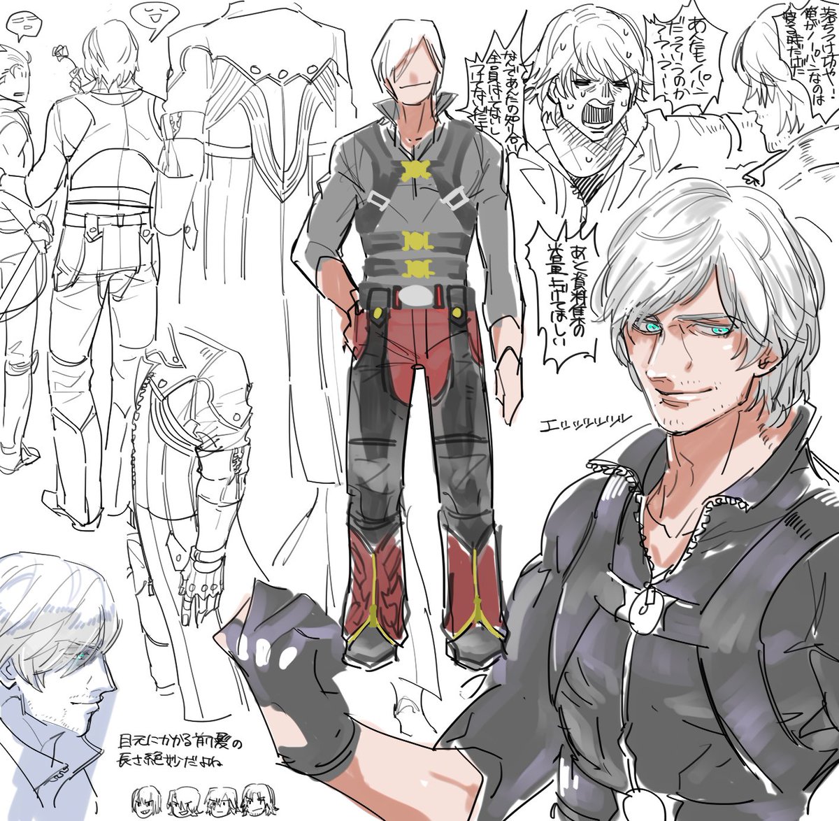 次郎 V Twitter おっさんメモ あとソードマスター閻魔刀 当初バージルのデザイン 色見本のつもりで書いていたけど覚えられる気がしないので来週号で打ちきりです