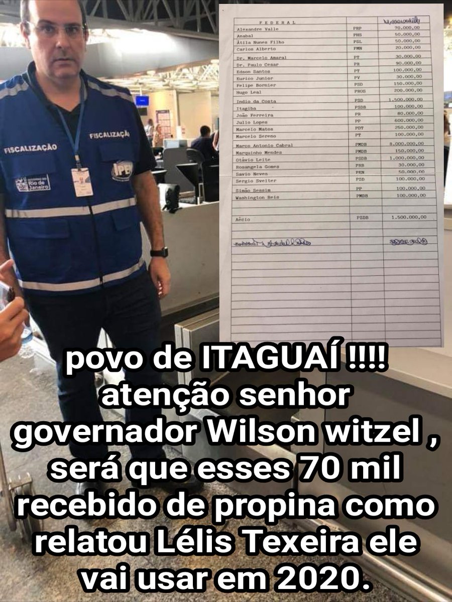 A reportagem mostrou que a relação da fetranspor Lélis Texeira repassava segundo a lista da matéria do colega jornalista que Alexandre Valle recebeu 70 mil de propina , será que esses 70 mil de propina era  pra ser usado na campanha de 2018 ou de 2020.
Acorda ITAGUAÍ.