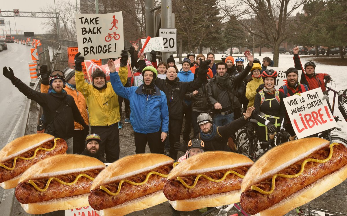 APCPontJCartier's tweet photo. Aujourd'hui/Today Dim. 15 / Sunday 15 midi/Noon - Invitation aux médias #Festimanif ✊ Festoyons 🌭 pour une nouvelle ère pour la piste du pont Jacques-Cartier 🚲 🏃 - https://t.co/7fawExoAbN #véloMTL #runMTL #polMtl #polcan #cdnpoli https://t.co/nHH55KVHY5
