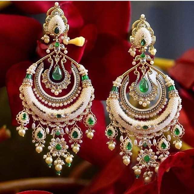 22k Gold Rajputi Jewellery Uncut Polki Jadau Jhumka Earrings