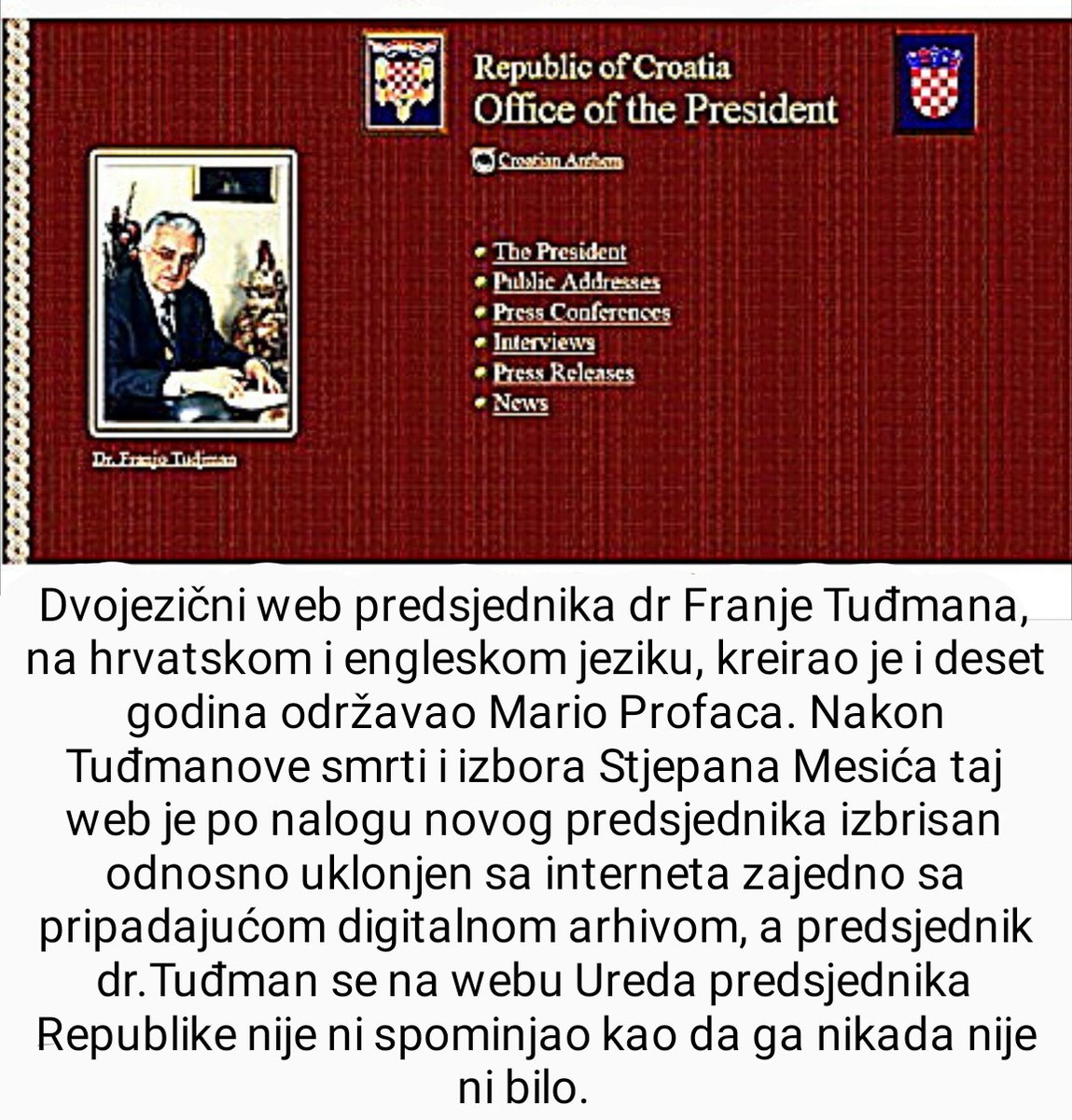 MarioProfaca's tweet photo. Nekadašnji web hrvatskog predsjednika dr. Franje Tuđmana https://t.co/6EUchOM83S