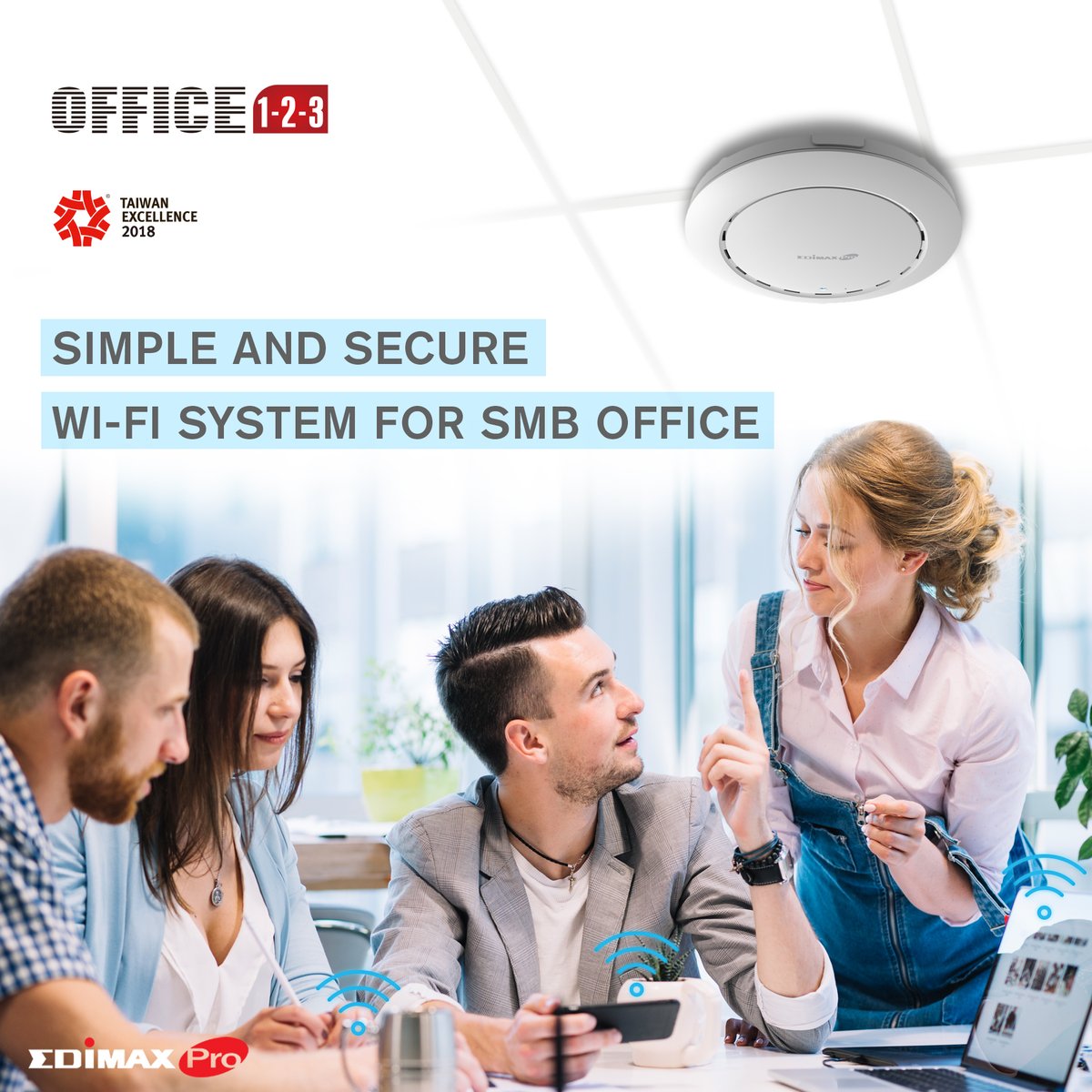 EdimaxME's tweet photo. Simple and Secure Wi-Fi System for SMB Office
Easy, Complete, Expandable Office Wi-Fi System #Edimax #Office 1-2-3 https://t.co/h7ORtlr7cc