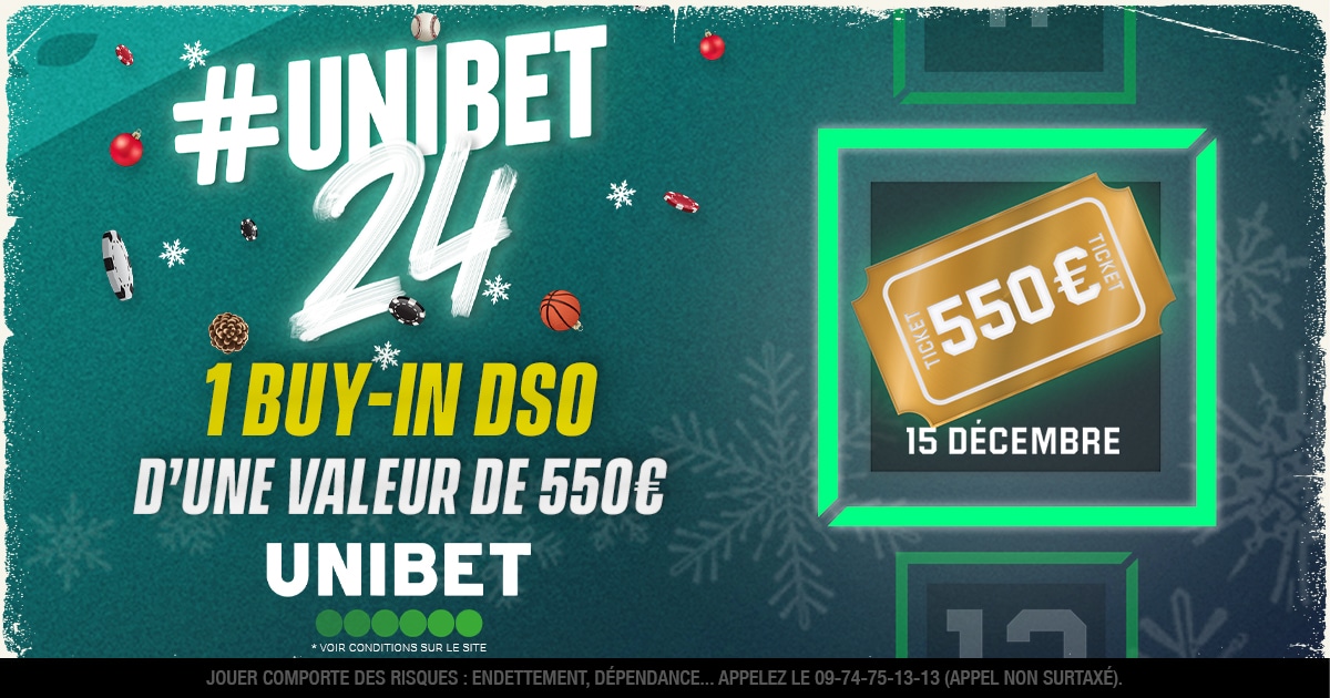 UnibetFrance's tweet image. 🎄 #UNIBET24 - JOUR 15 🎅

♣♦ Gagnez votre entrée à un tournoi de poker avec un buy-in DSO d'une valeur de 550€ ! ♠♥

➡ RT + Follow @UnibetFrance pour participer 🤞
