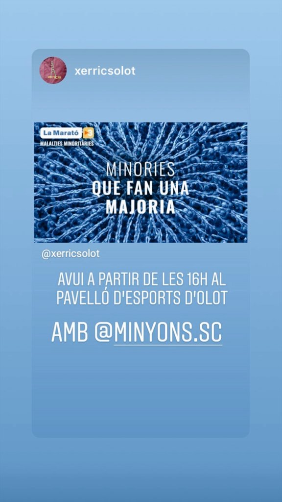 minyonsdesc's tweet photo. ⚠️⚠️Avui, dia 15 de desembre⚠️⚠️
Avui es celebra la Marató de TV3.
Un dia solidari per Catalunya, nosaltres hi participarem avui, a partir de les 16h. al pavelló d'esports d'Olot.
Juntament amb @XerricsOlot ens trobarem allà, per una bona causa.
Telefon 900 2150 50
@la_marato 💪 https://t.co/FlYpwKQyHQ
