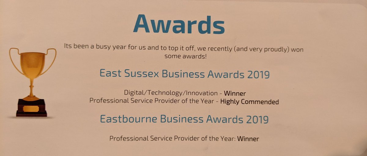 Congratulations to the team @SouthernIT who provide IT support to so many businesses in #EastSussex. It's been quite a year for them, winning two local awards! Kudos @_MJFreeman, @IJWaters and the team. Great work!