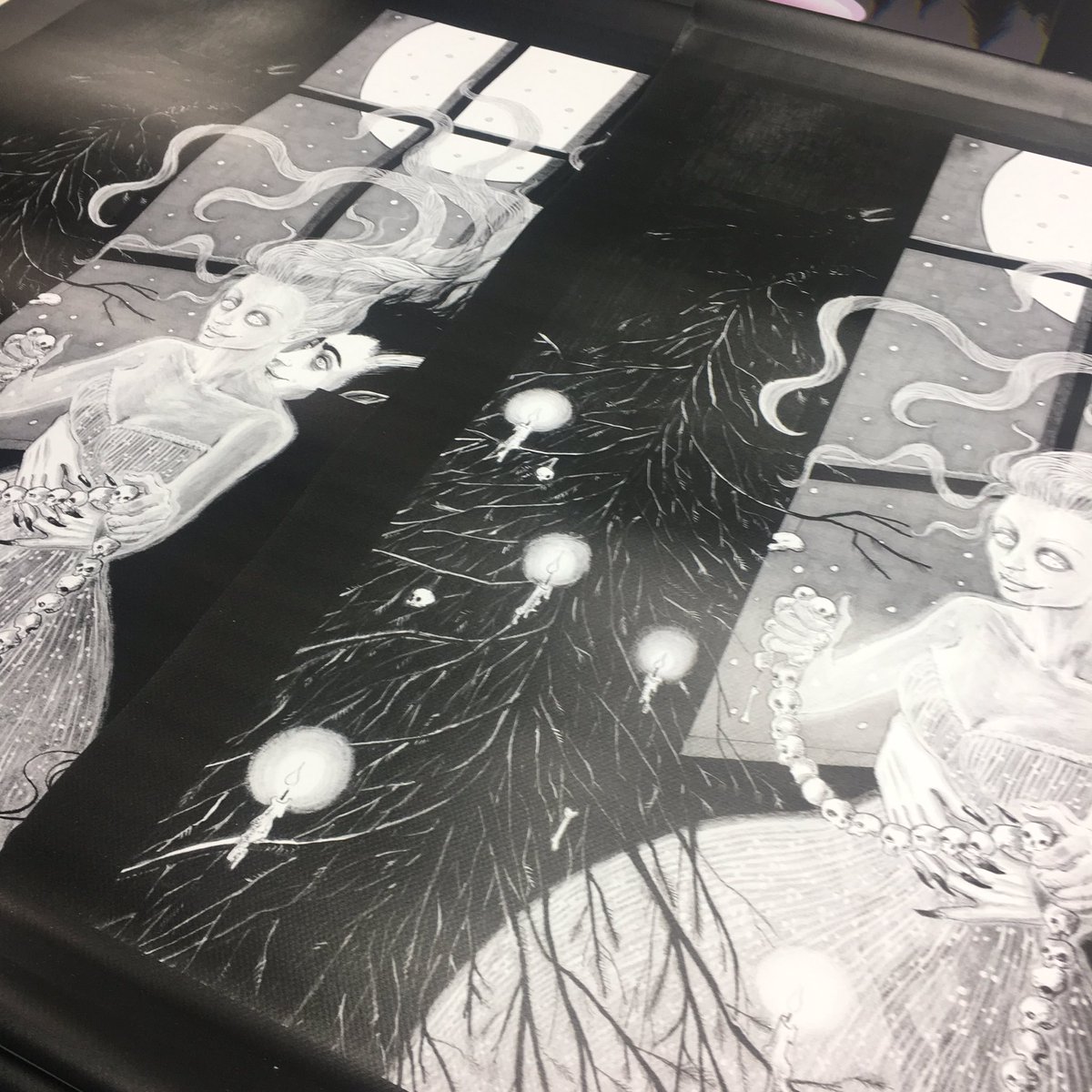 VermillionDraws's tweet photo. It’s Christmas 🎄 before hour... my drawing printed on PVC fabric by Monsterz Tea Party. Get one at their site https://t.co/zM6wxOcAJL 🖤🖤🖤😘 https://t.co/w6zhIHDolY