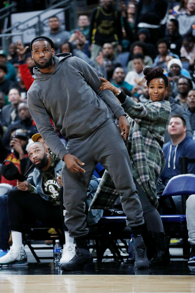 BleacherReport's tweet image. LBJ and Savannah courtside for Bronny ❤️