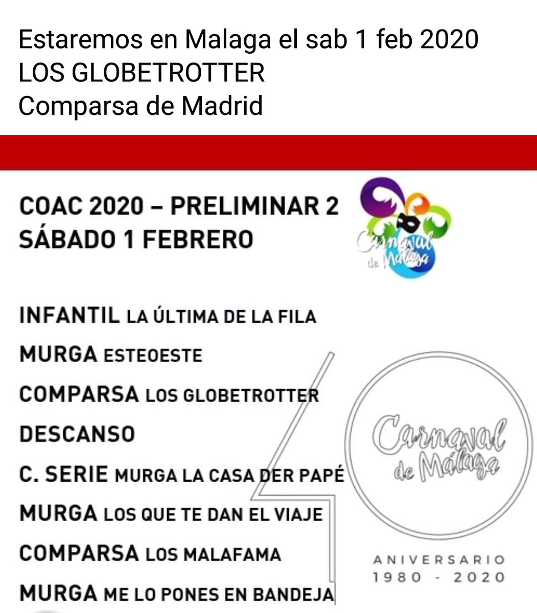 Estaremos en Malaga el sab 1 feb 2020
LOS GLOBETROTTER