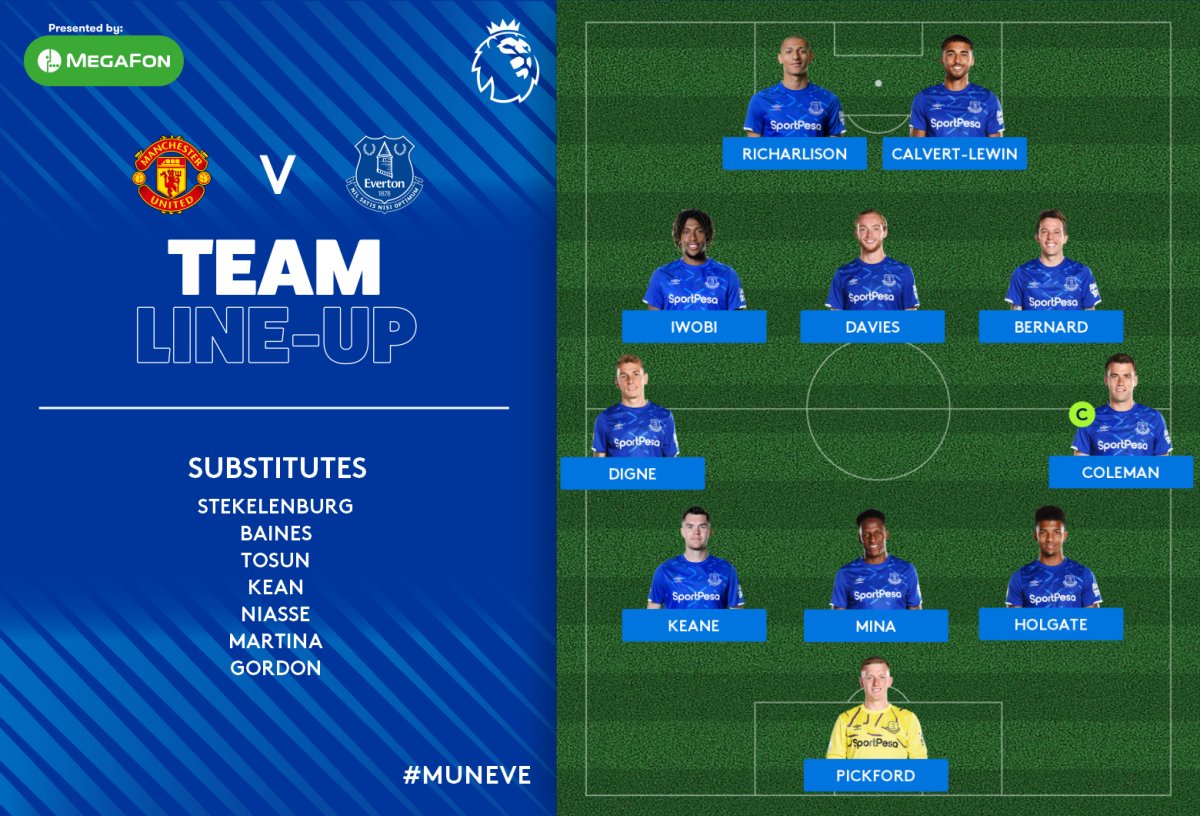 Everton está escalado para enfrentar o Manchester United veja
