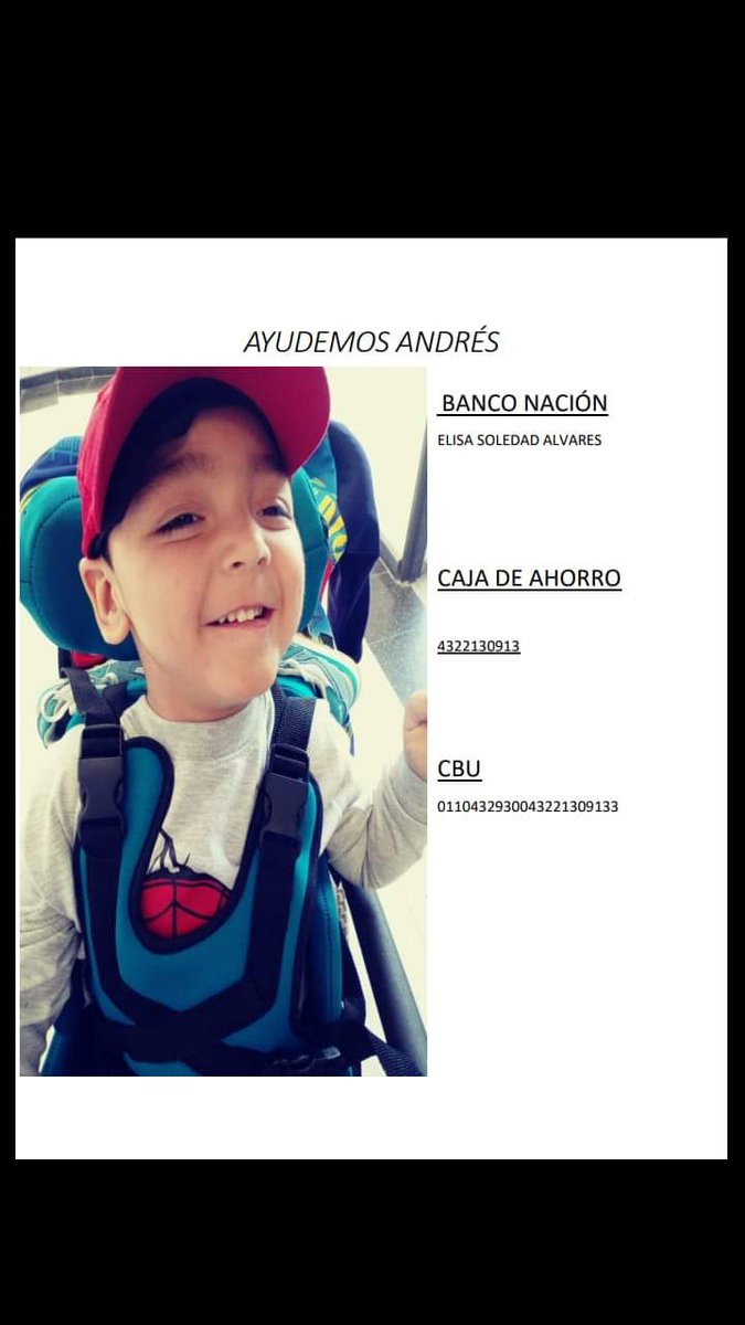 Sol51237105's tweet photo. Me ayudan a llegar a su implante de celulas madres ...estamis a mitad de camino ...con lo minimo q puedan ayudar para andres es un monton!!! https://t.co/xriaMX49i8