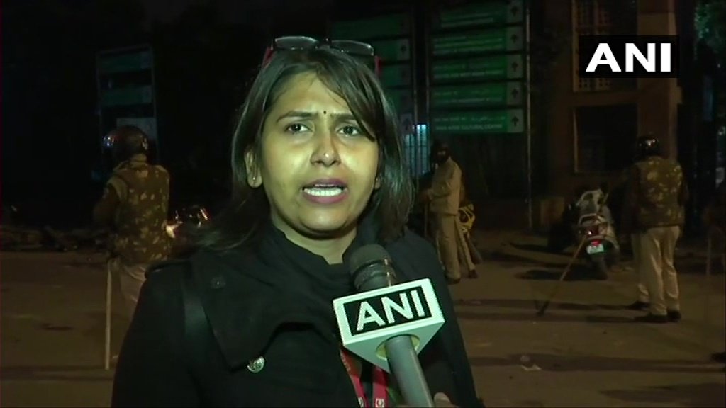 ANI's tweet photo. Bushra Sheikh, Journalist: I came here for BBC's coverage, they (police) took away my phone,broke it.A male police personnel pulled my hair.They hit me with a baton&amp;when I asked them for my phone they hurled abuses at me.I didn't come here for fun,I came here for coverage https://t.co/pB8ph94WW9