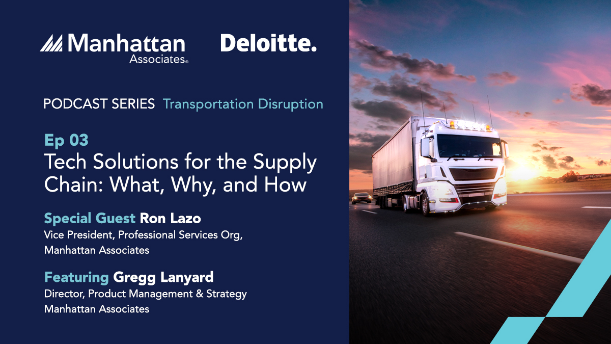ManhAssocNews's tweet photo. In the latest episode of the #TransportationDisruption Podcast, Manhattan's @analogchris, Gregg Lanyard and Ron Lazo are joined by Herman Guzman of @Deloitte, to dig into the tech solutions that will streamline your #supplychain.
Listen online or in app ▶️https://t.co/uQcK3DqoJX https://t.co/NMDMfo226f