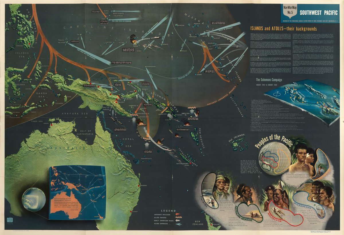 bostonraremaps's tweet photo. A spectacular pictorial map of the Southwest Pacific, issued in 1944 by the U.S. Navy.
#NavWarMap #pictorialmap #propagandamap #USNavy #map #maps #oldmaps #mapporn #mapsareweapons #mapswinwars #cartography #infographic https://t.co/z4NIuX4hcb https://t.co/gm1aSvn7nI