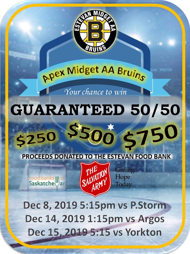 GAMEDAY: Apex Bruins take on the Yorkton Terriers for the first time this season! Guaranteed 50/50 of $750 tonight!
#SAAHL
📍 Affinity Place
⏰ 5:15PM