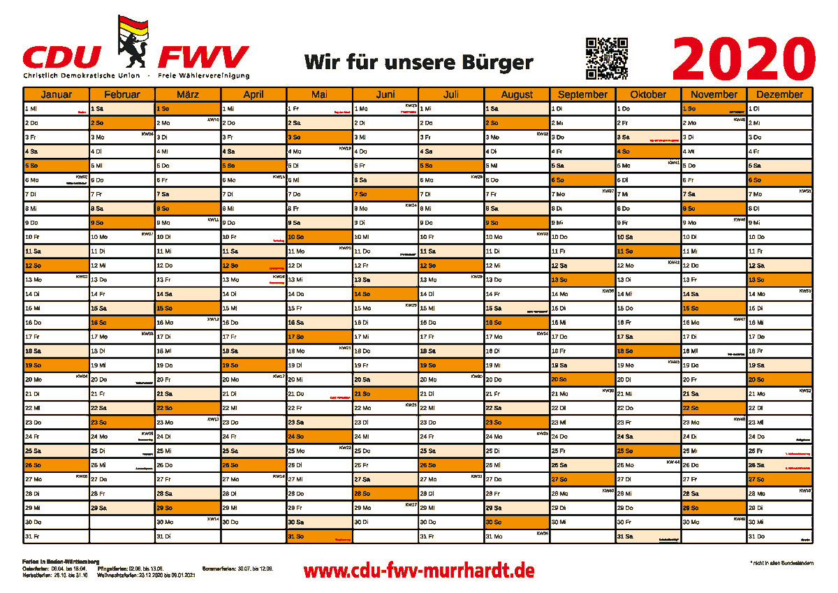 CDU/FWV-Kalender für das Jahr 2020.Unter nachfolgendem Link, können Sie den...