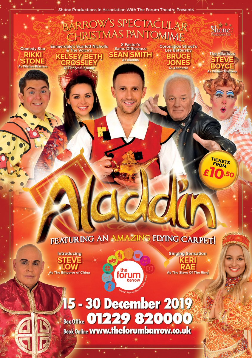 MattRevellGriff's tweet photo. Break-a-Leg to the incredibly talented Cast, Crew and Creative Team of @Shone_Ltd’s Aladdin which opens today at @theforumbarrow until 30 December 2019. #aladdin #shoneproductions #pantomime #barrow https://t.co/YVPucobyAF