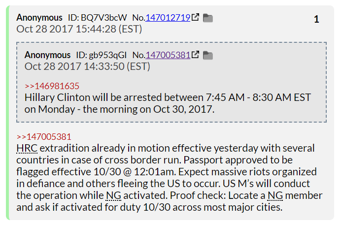 57) I'm often asked about the claims made by Q in late October, and early November of 2017 that Hillary Clinton and John Podesta would be arrested. Don't these claims prove that Q is an unreliable source of information?