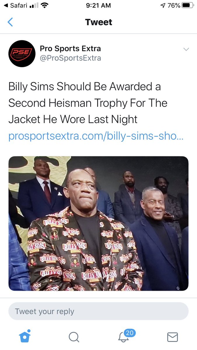 KevinGoreBKD's tweet photo. Great jacket last night at the Heisman Trophy ceremony. Billy Sims always entertains https://t.co/uVjqk3yjFY