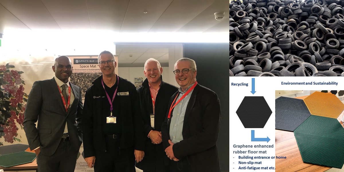 I am immensely grateful to @JamesHBaker1 @adriannixon @robwhieldon @RayGibbs3 James Tallentire and the GEIC team at the @OfficialUoM for their help in launching SpaceMat- @graphene enhanced recycled rubber mat. @UoMGraphene @UKmfg @wasterecycling @UoMSust