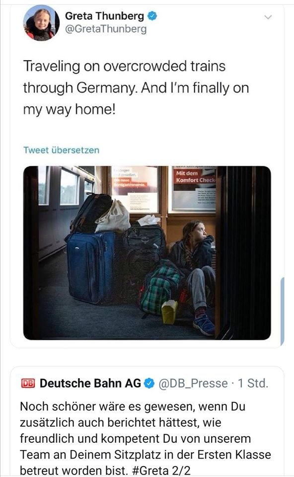 Maike Hickson Greta Thunberg Presents Herself Sitting On The Floor In An Overcrowded German Train Deutsche Bahn Ag Corrects Her Saying It Would Have Been Nice She Would Have Also