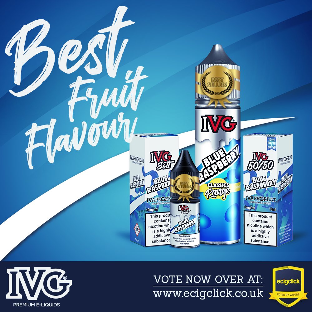 ivgeliquids's tweet photo. One of our all time bestsellers is our delicious Blue Raspberry, this is shown in our nomination of best fruit flavour by @ecigclick awards! Thank you for all of your love and support for getting us this

#Awards #Vote #IVG @ecigclick #IVGPremiumEliquids #IVapeGreat #Ecigclick https://t.co/uFmO5uWsx0