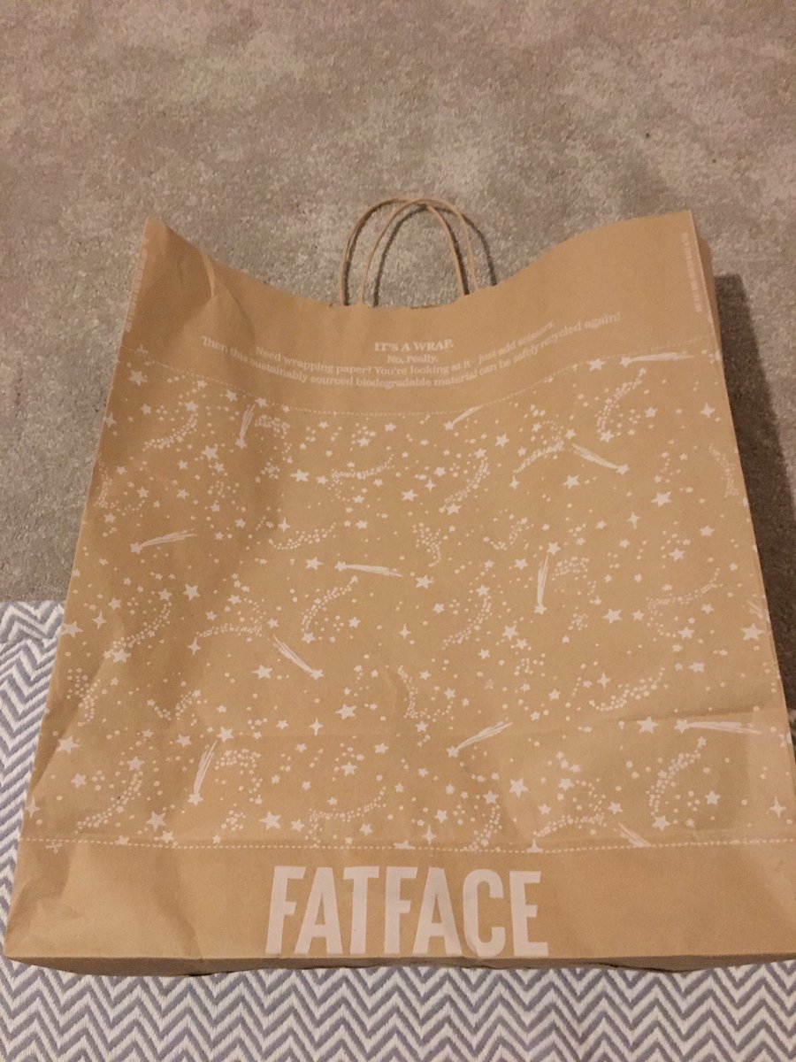 NichollsDT's tweet photo. @FatFace helping the environment with their biodegradable bags that can double-up as wrapping paper this Christmas! #sustainable #Packaging https://t.co/h2h6Dgh9gr