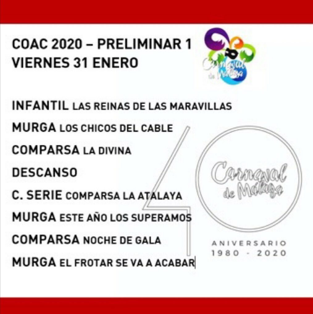 Murgadelsusi's tweet photo. 🎭Viernes 31 de Enero🎭
El frotar se va a acabar
Fase Preliminar del #coacmlg 
¡¡ Susier@s, va por ustedes !!
#Hacemoshistoria #CarnavalMLG https://t.co/sMYW0aiZIM