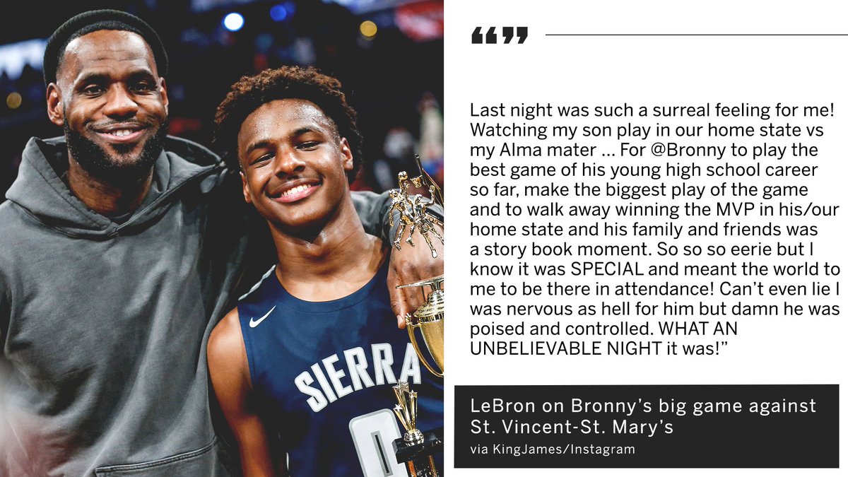 espn's tweet photo. LeBron got a little sentimental over Bronny's big game back in Ohio 🙏 https://t.co/D2KtJbOk6w