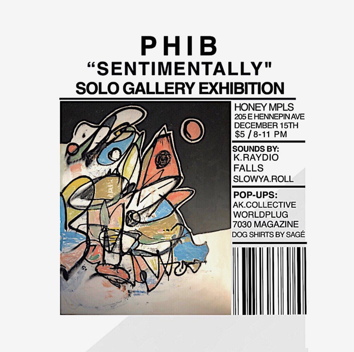 Come be around some good energy tonight at <a href="/honeympls/">Honey at Ginger Hop</a> for 
<a href="/PhibDoesThis/">PHIB</a> solo exhibition! Music from:
@fallsboii
<a href="/slowya_roll/">slowya.roll</a>
&amp; me 
8 PM • $5