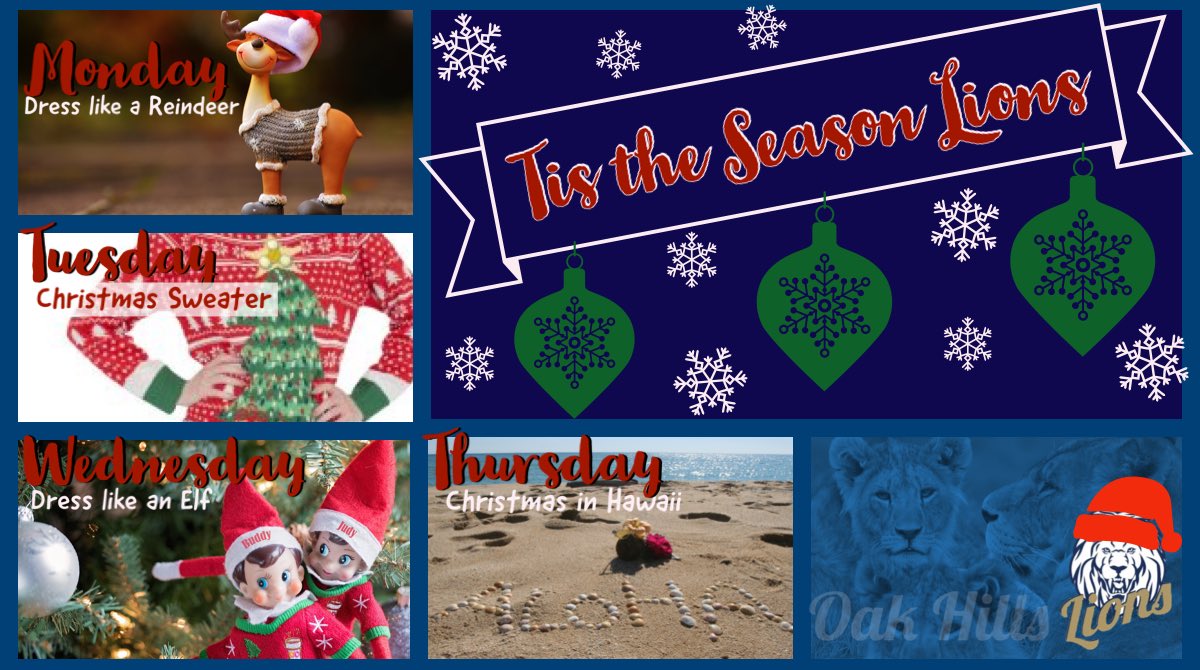 Get your Holiday outfits ready!! Monday is reindeer day #TisTheSeason #HolidayFun #DressUpDays #ReTweet <a href="/MrsSedoffOHJH/">Mrs. Sedoff</a> @newtonohjh @ohjhschoolnews <a href="/morriscounselor/">Kristi Morris</a> <a href="/ela8_ohjh/">OHJH ELA 8</a> <a href="/OakHillsChoir/">Oak Hills JH Choir!</a> <a href="/StuCo_OakHills/">Oak Hills STUCO</a> <a href="/GirlsOhjh/">OHJH Girls Athletics</a> <a href="/BoysOhjh/">OHJH Boys Athletics</a> <a href="/OHJH_Robotics/">Oak Hills Robotics</a> <a href="/OHJH_PLTW/">Oak Hills PLTW</a>