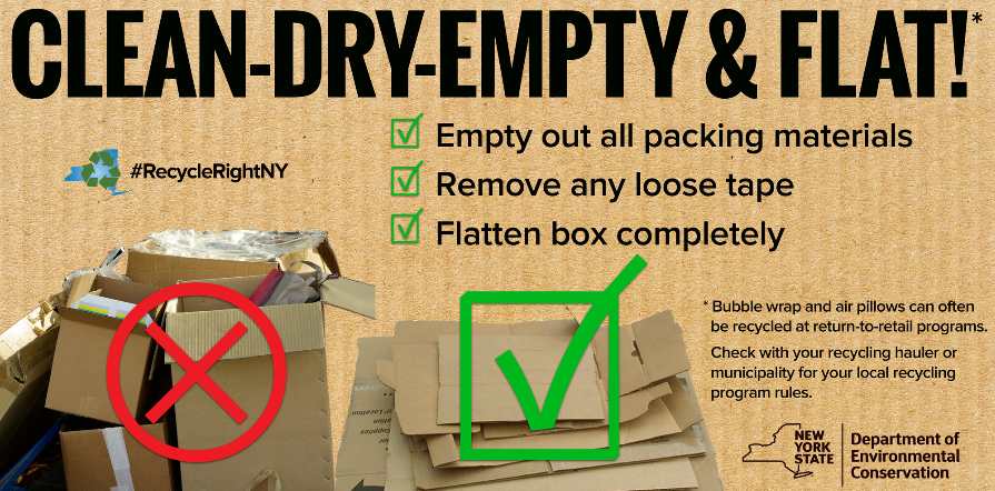 ScnctdyRecycles's tweet photo. We have a message to deliver! Next time you receive a package in a cardboard box remember to empty out packing peanuts, bubble wrap and air pillows, remove as much tape as you can, and flatten boxes before putting them in your recycling bin. #RecycleRightNY https://t.co/jYoiitHISg
