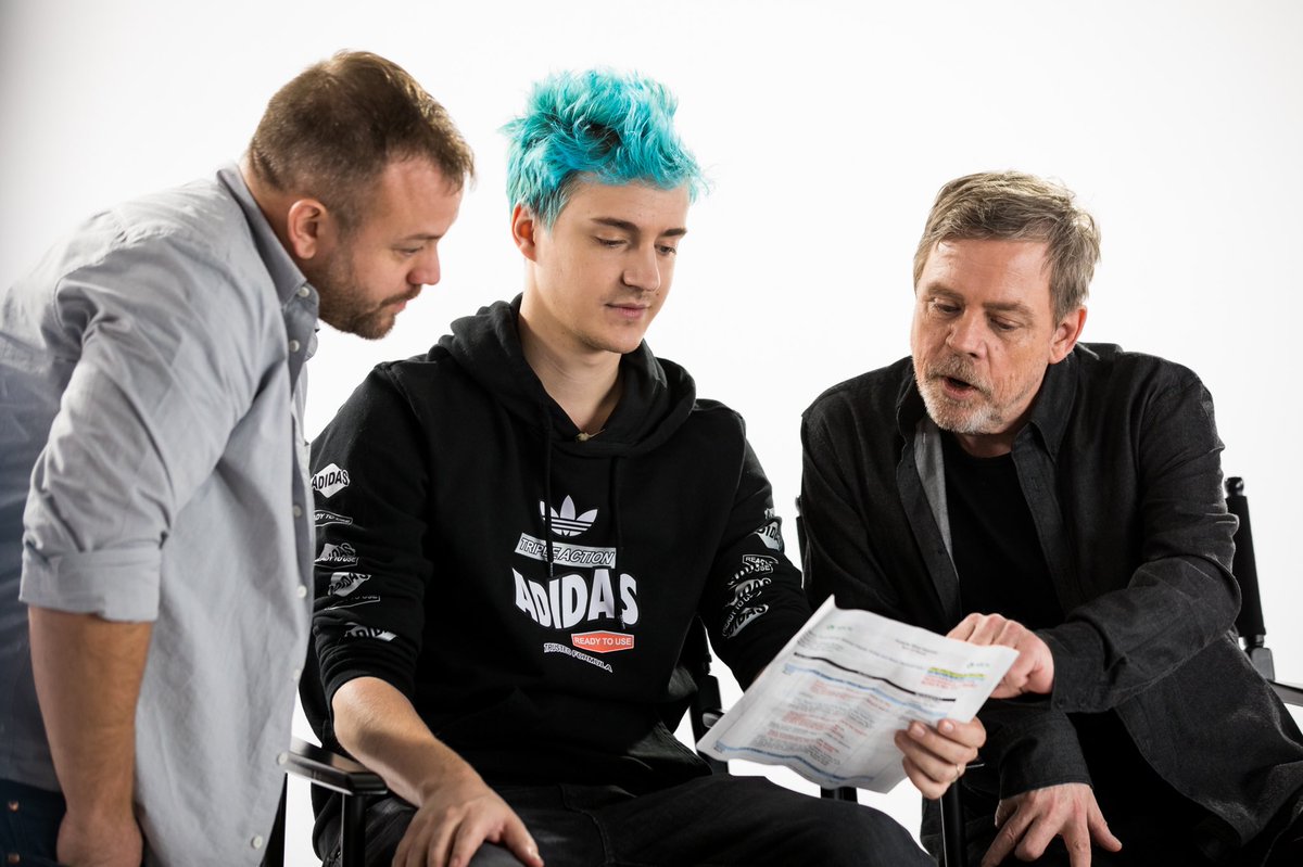 Ninja's tweet image. Being able to work with one of the greatest legends @HamillHimself and getting to teach him about our gaming world was such an honor. He also taught me a lot about voice acting, super memorable moment.