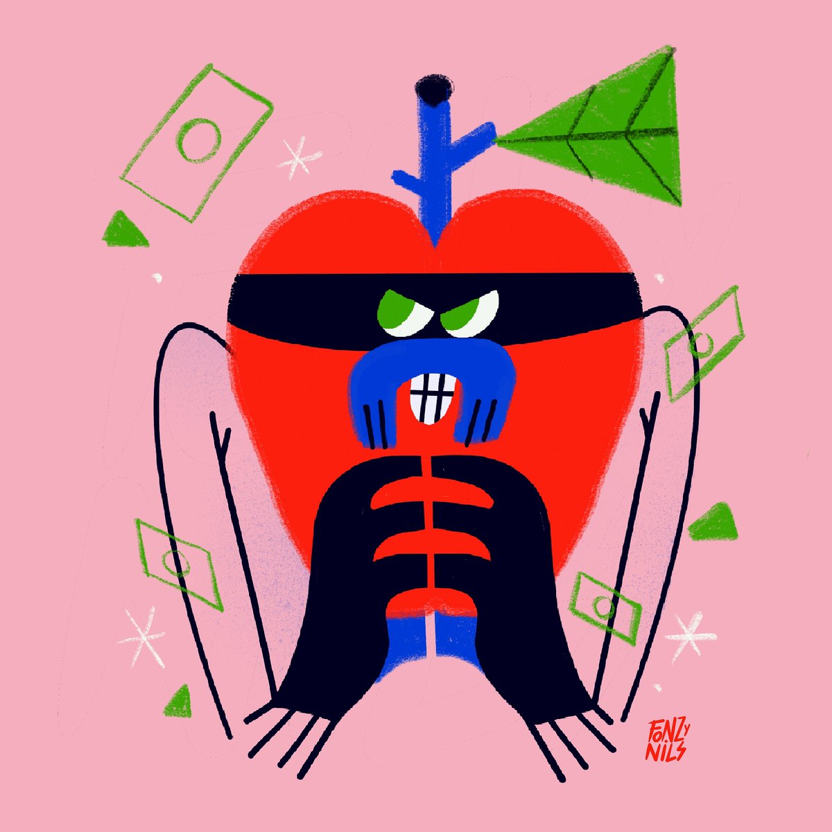 FonzyNILS's tweet photo. - Bad Apple! - 🍎💰💵Another character I drew with #ipadpro and #procreate . #fonzynils#illustration#apple#thief#picame#illustrationage#illustrationdaily#thedesigntip#art#drawing#digitalart#characterdesign#character#fruit#bad#money#illo#creativity#pink#yorokobu https://t.co/mDk2Xaz5SR