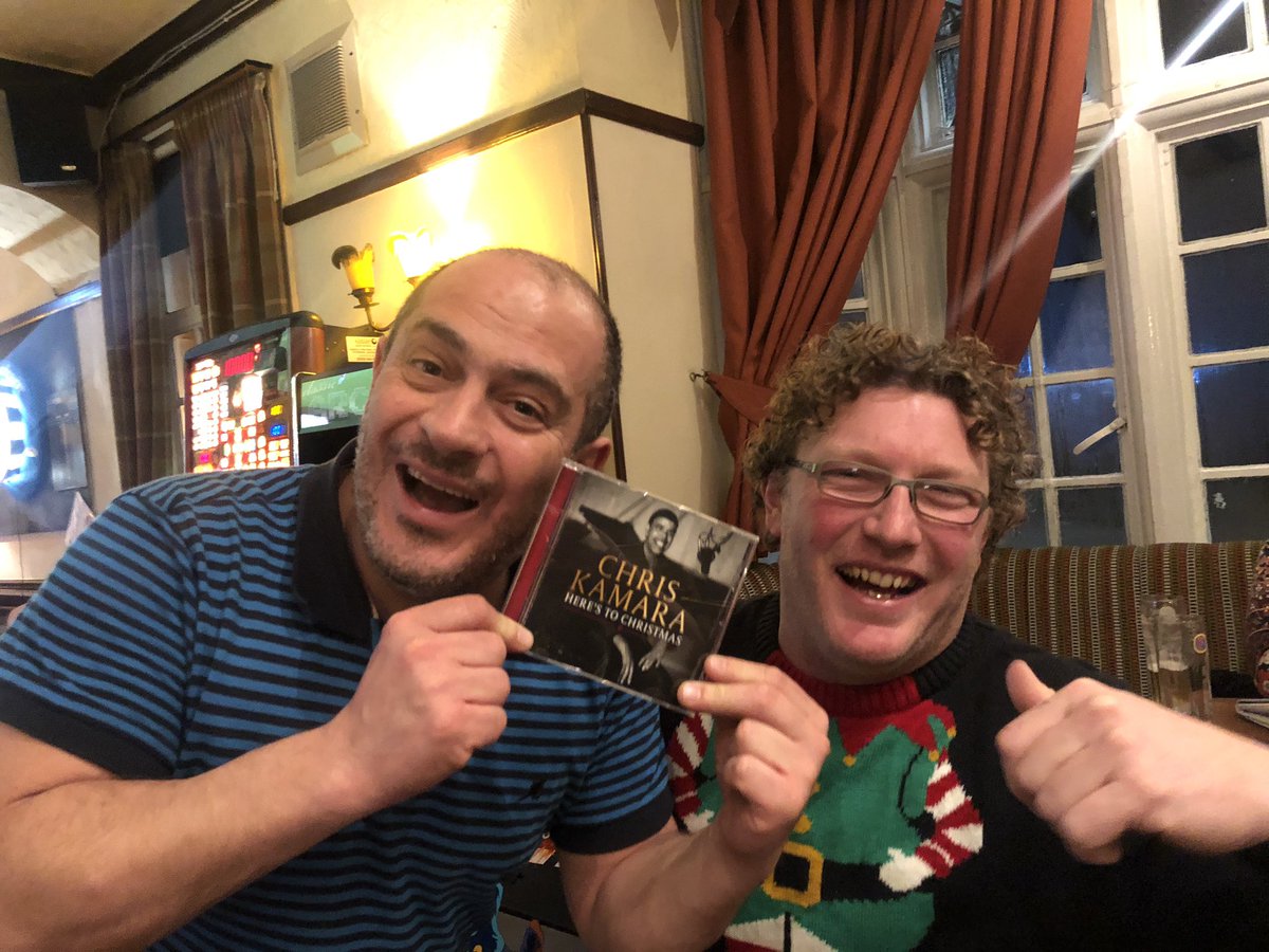 russweights's tweet photo. @chris_kammy Xmas beers with the footie vets with Chris Kamara on the jukebox #letitsnow kammy please retweet https://t.co/9h6UkES6bD