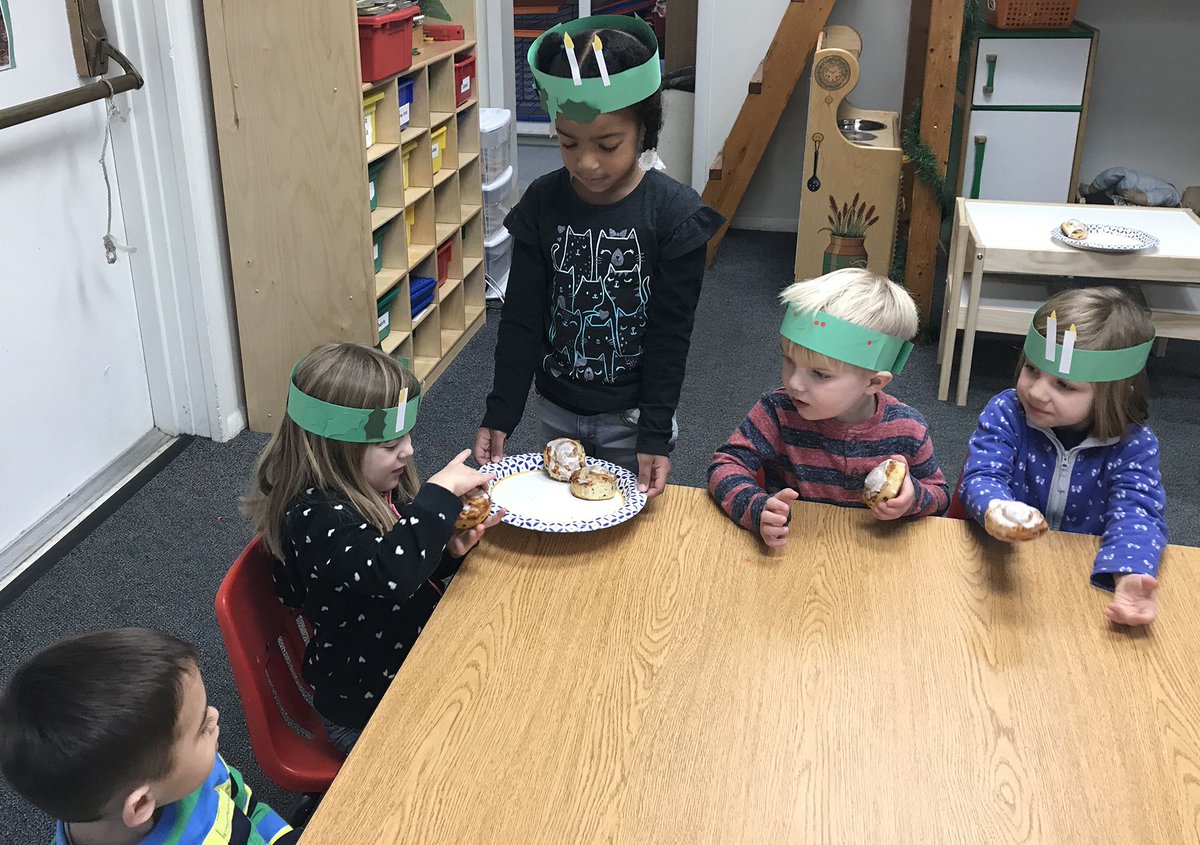 LFS1902's tweet photo. Pre-k learned about St. Lucia Day, celebrated in Sweden. As is traditional, the oldest girls made and served St. Lucia buns. https://t.co/TdUsqvcu1T