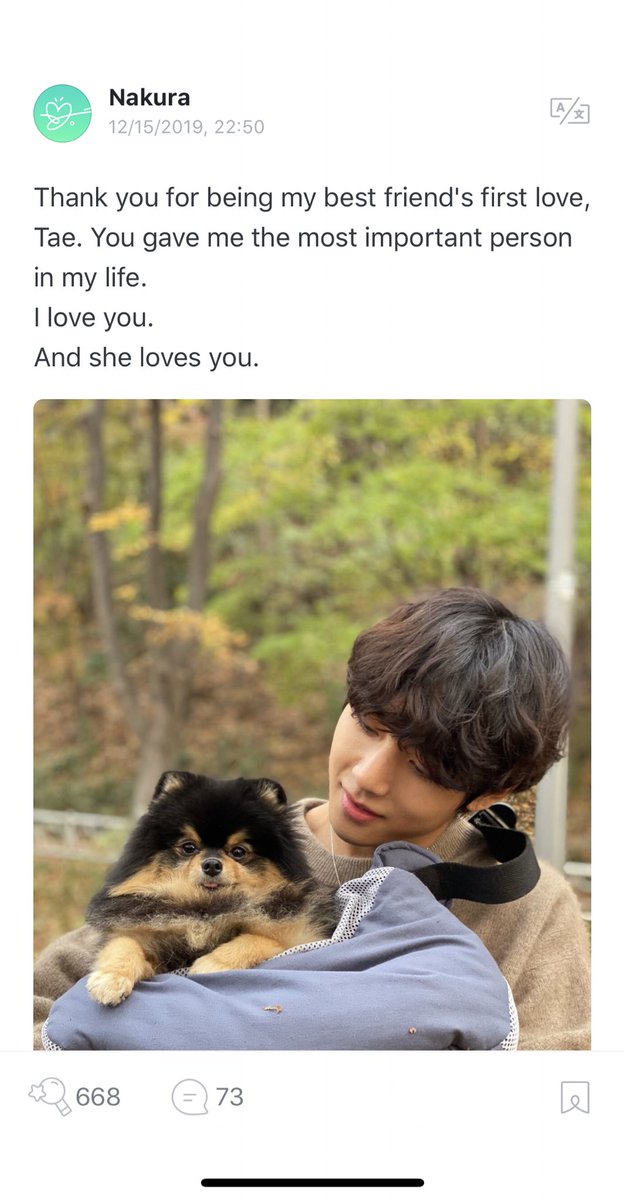 Illegal_jams's tweet photo. [WEVERSE] 🐋 

TAEHYUNG | 15.12.2019

Tae comentó el post de ARMY

ARMY: Gracias por ser el primer amor de mi mejor amiga, Tae. Me diste a la persona más importante de mi vida. Te amo. Y ella te ama.

TH: Gracias 

Pam🦋~

@BTS_twt #BTSwins10s https://t.co/hSa7RHhYne