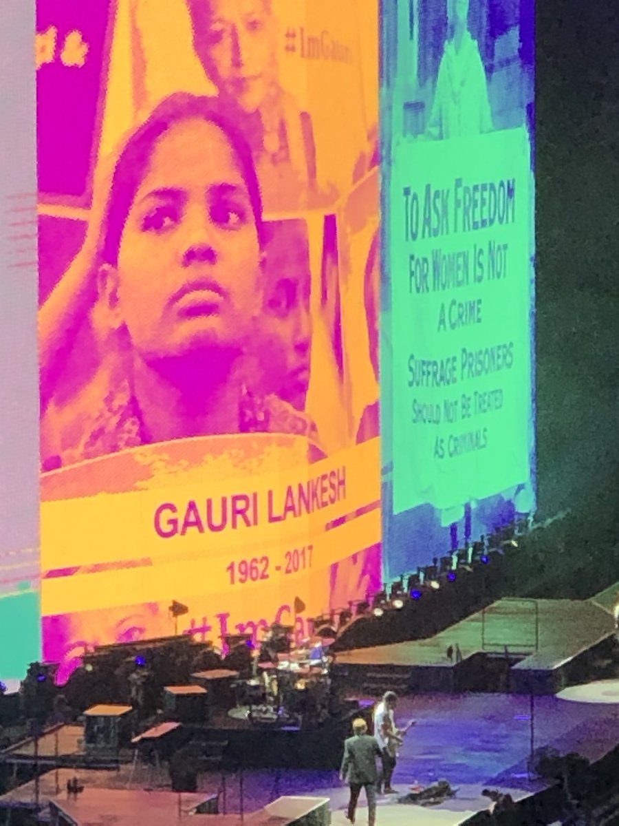 ipsi_tipsy's tweet image. Such a proud moment! A true hero of India. Thank you U2 for recognising Late Gauri Lankesh and @RanaAyyub  as strong women shaping the world 
#U2TheJoshuaTree2019 #GauriLankesh