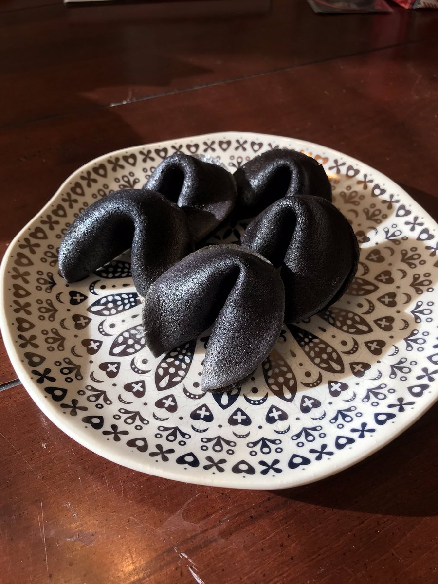 KayceMiller93's tweet photo. People ask me what I’ve been up to since finishing my masters last month. Well... today I made misfortune cookies. They’re like fortune cookies... but ominous.  #baking #ominous https://t.co/g5yi0yUznY