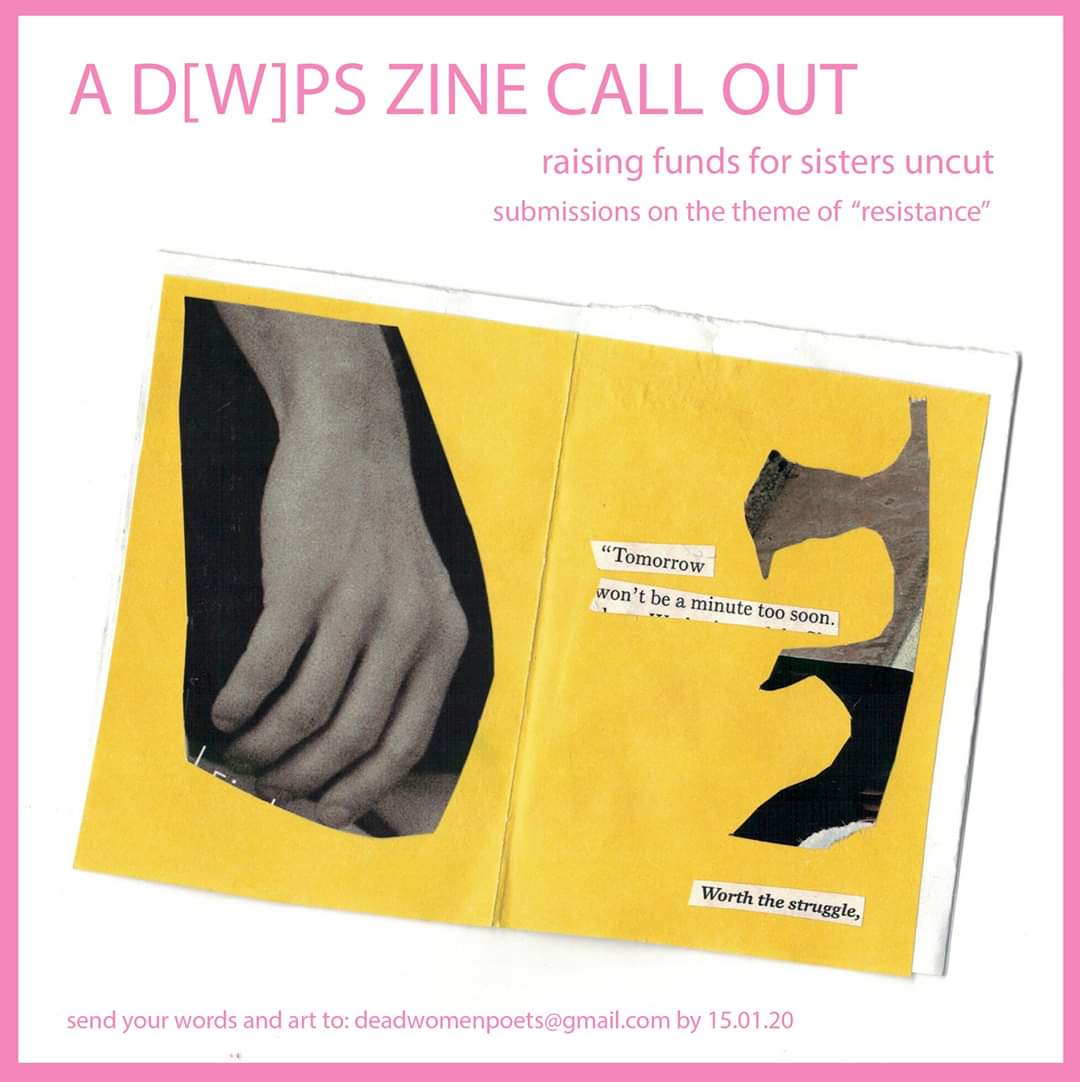 CALL FOR SUBMISSIONS. We're putting together a zine to raise funds for <a href="/SistersUncut/">Sisters Uncut</a>. Send us your stuff by 15th January. The theme is 'Resistence'.