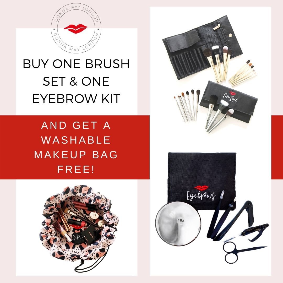 ONLY A FEW HOURS LEFT to grab this amazing offer!! Buy a makeup brush set and eyebrow precision kit and you'll get a washable makeup bag absolutely FREE! 
No code needed but you'll need to act fast. Stock is limited!! #makeupbrushset  #makeupgifts donnamaylondon.com