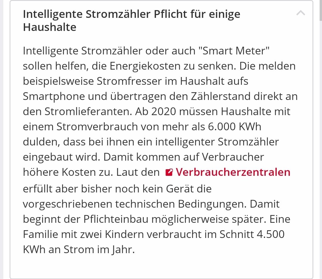 BJanne1110's tweet photo. Ab 2020 müssen #Haushalte mit einem #Stromverbrauch von mehr als 6.000 KWh #dulden, dass bei ihnen ein intelligenter #Stromzähler eingebaut wird. Damit kommen auf #Verbraucher #höhere #Kosten zu. https://t.co/jfjgrdcYBP