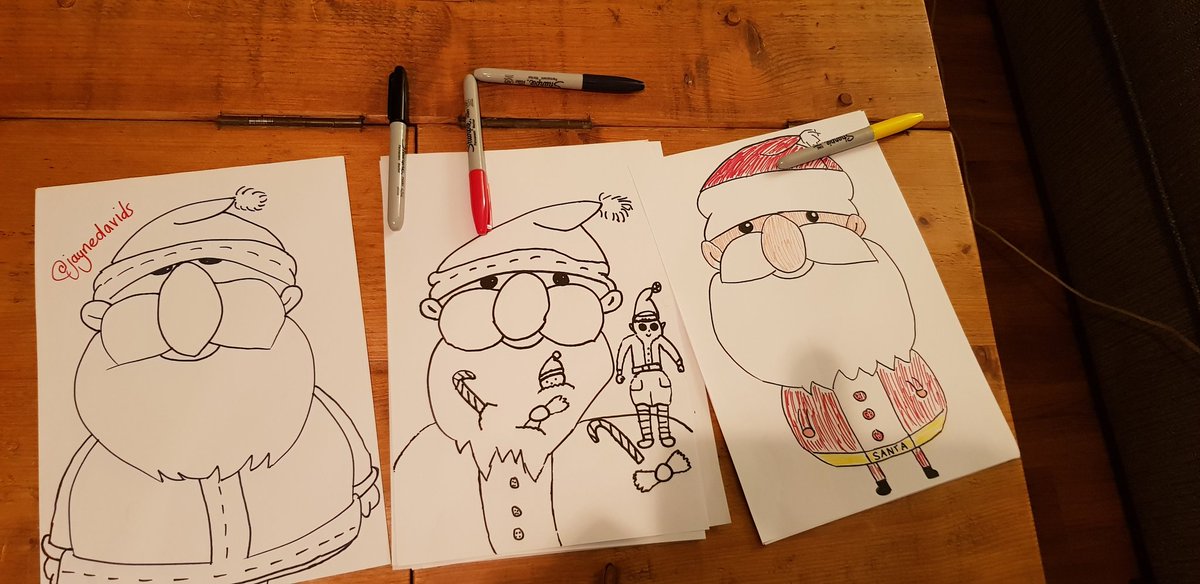 Jaynedavids's tweet photo. Thank you so much @SimonHeath1 I've been waiting for an opportunity to join in & tonight I'm looking after friend's children age 12 & 10. They chose #IDrewSanta, said it was great fun & that you are a great artist!
Slightly adapted as you can see ho ho ho. https://t.co/FzDd3VKUO0