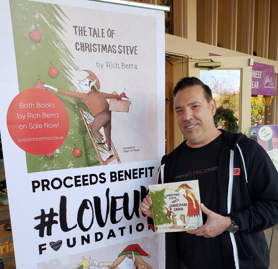 SibleysWest's tweet photo. Thanks again to @RichBerra for hosting a book-signing event yesterday for his new holiday story, "Christmas Steve Meets Christmas Carol." Great story, great message. Sales benefit the @LoveUpFoundation. #christmassteve https://t.co/UCEMIWaWN8