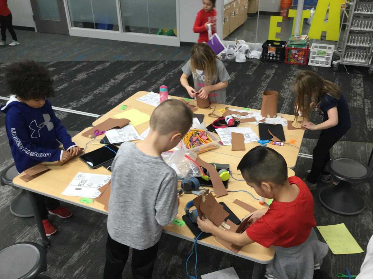 mgustapt's tweet photo. @SLP_Schools @CenterviewElem1 The goal is to create a basket that will transport 120 cubes around the first grade pod area, after reading many versions of Little Red Riding Hood. #slppantherproud https://t.co/GYdGmdwpjF